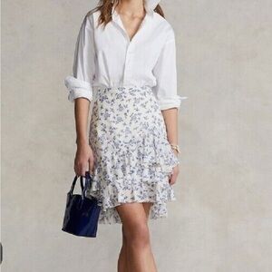 Ralph Lauren Blue and White classic Floral ruffle Skirt size 8